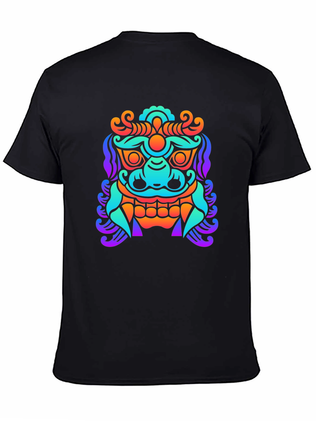 Black Colorful Graphic Tee - Asian Dragon Print view 4