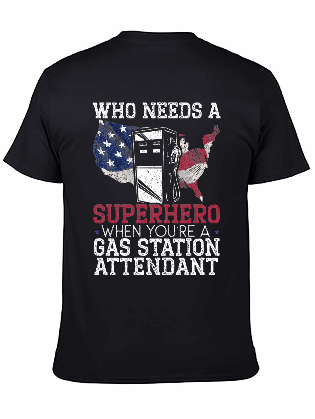 Black Gas Station Attendant Superhero Graphic T-Shirt view 4