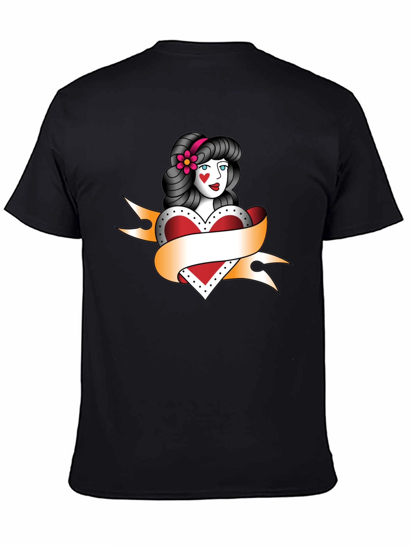 Black Vintage Tattoo Style Heart Woman Black T-Shirt view 4