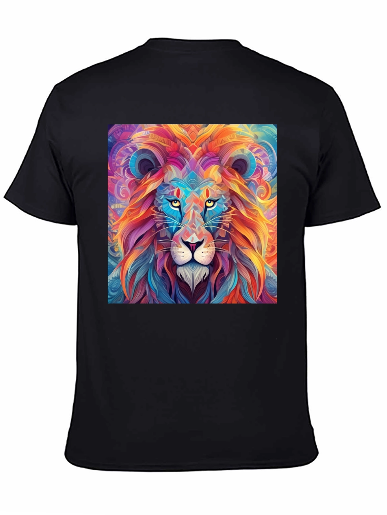 Black Vibrant Lion Graphic Print Black T-Shirt view 4