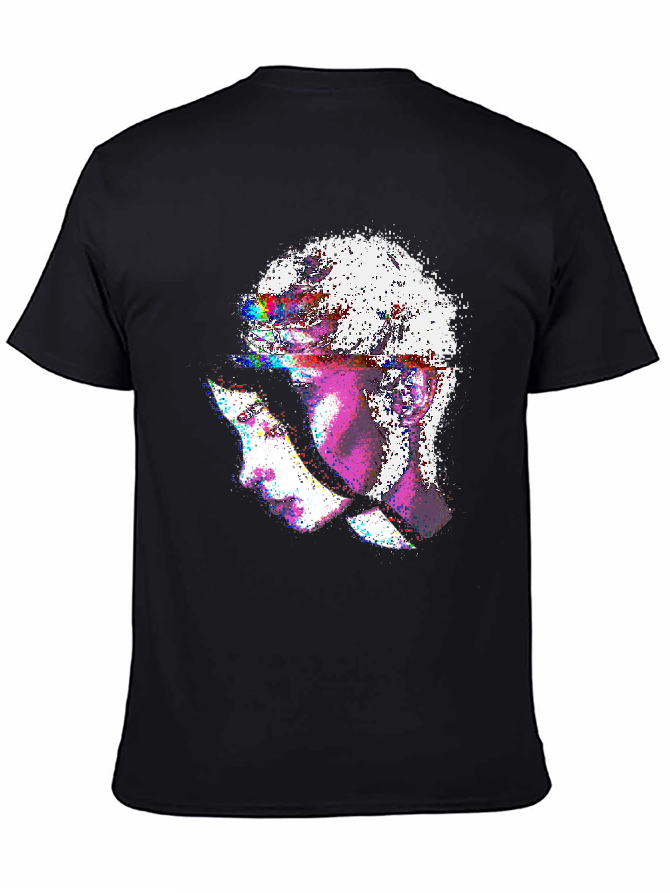 Black Abstract Glitch Art Graphic Tee - Stylish Black T-Shirt view 4