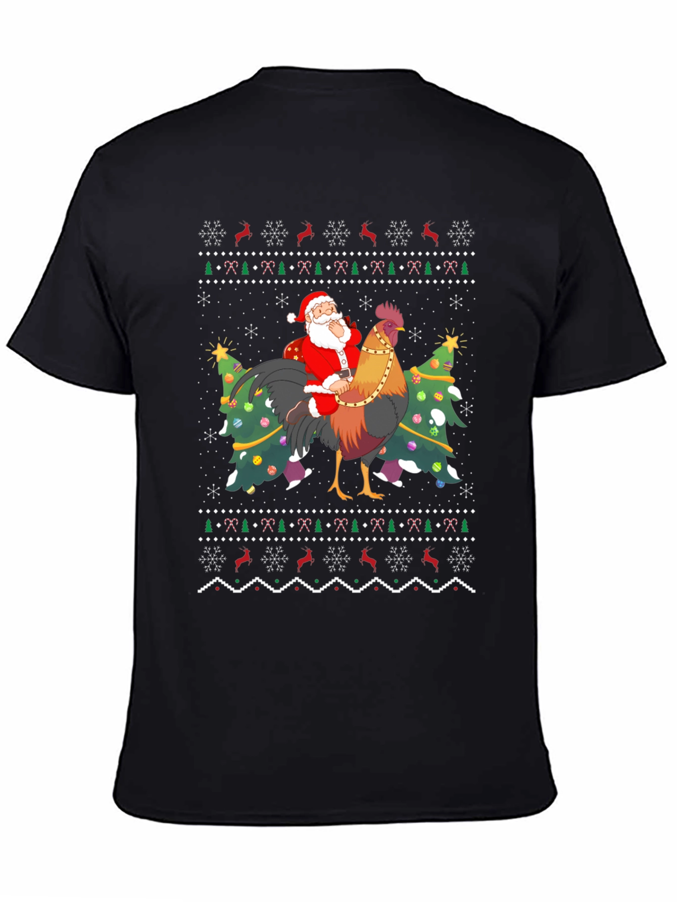 Santa Riding Rooster Ugly Christmas T-Shirt - 4