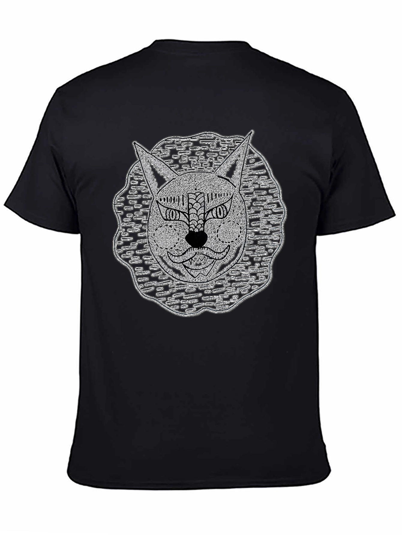Black Abstract Cat Face Black T-Shirt view 4