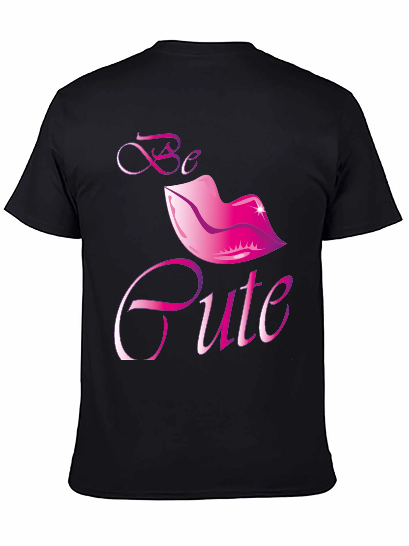 Black Be Cute Lips Graphic Black T-Shirt view 4