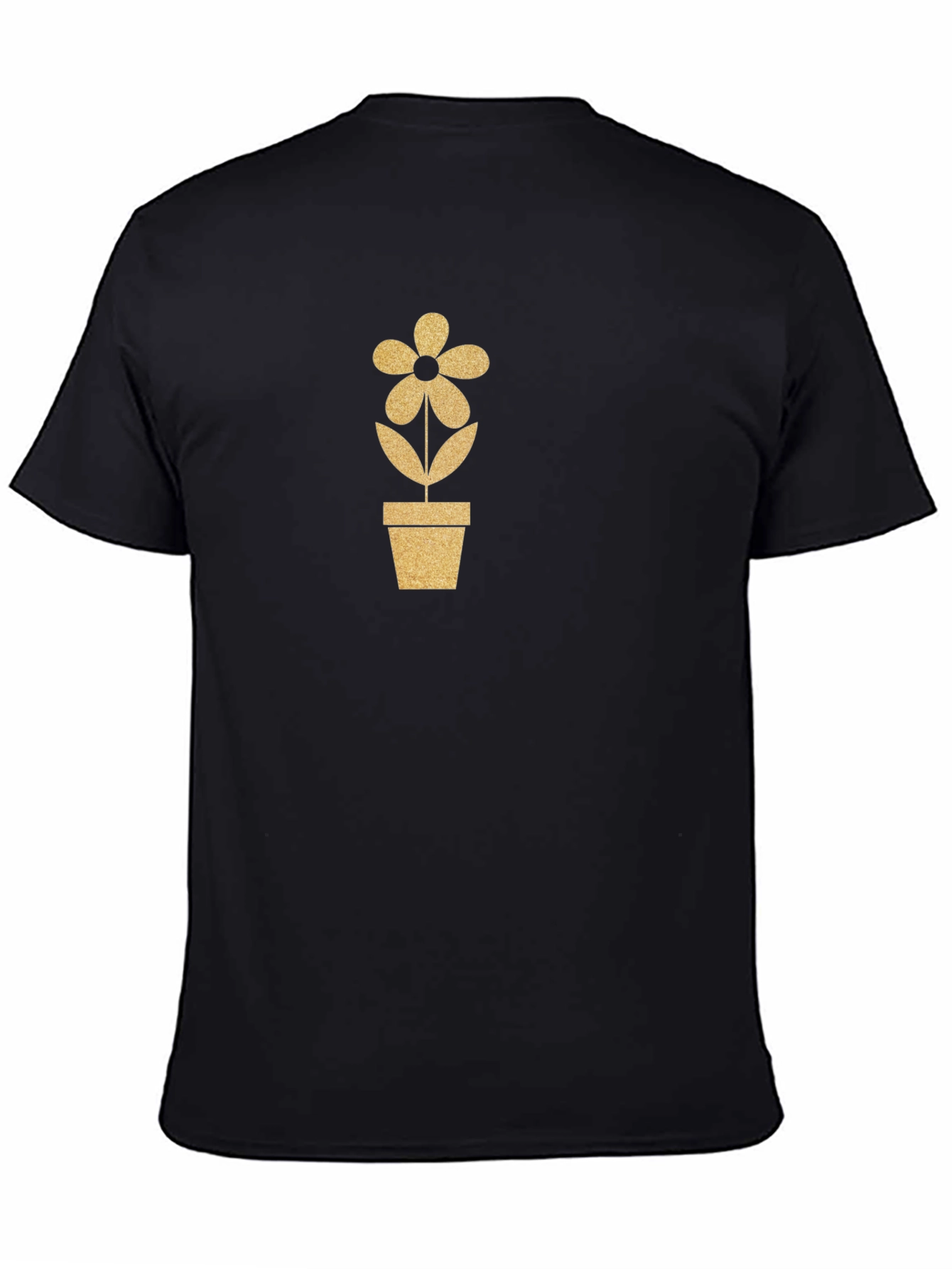 Black Golden Flower Pot Graphic Tee - Black Cotton Blend view 4