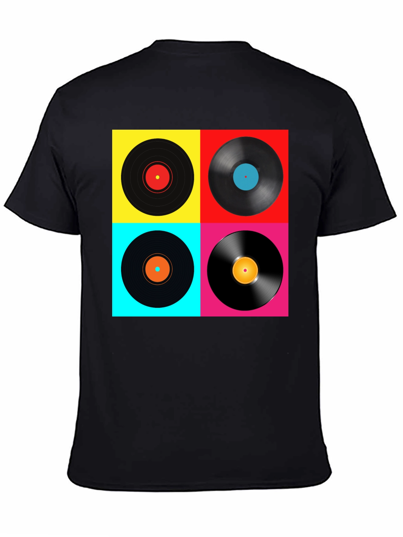 Black Retro Vinyl Record T-Shirt - Colorful Music Tee view 4