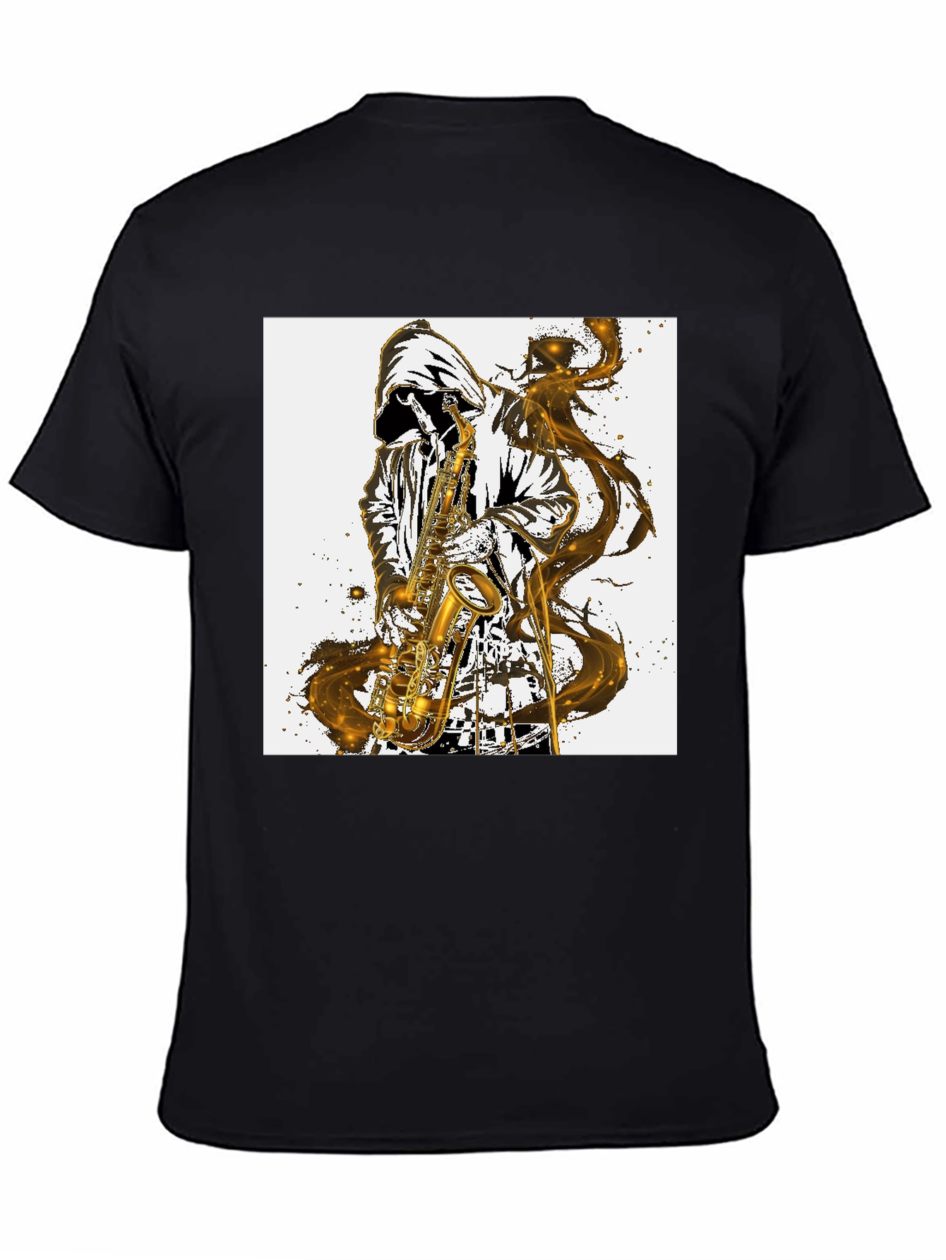 Black Saxophone Player Graphic T-Shirt - Cool Musician Tee view 4