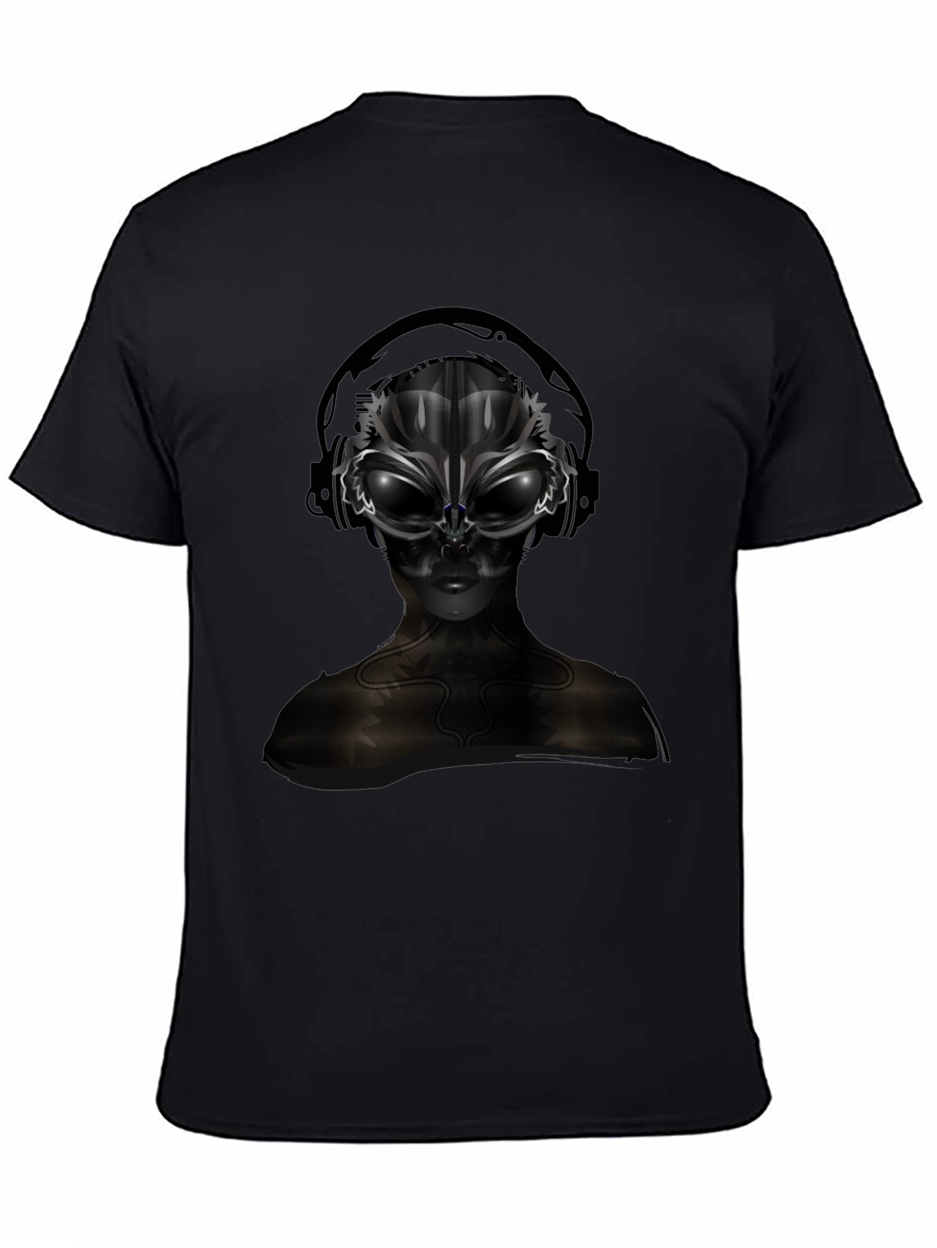 Black Alien DJ Black T-Shirt - Futuristic Graphic Tee view 4