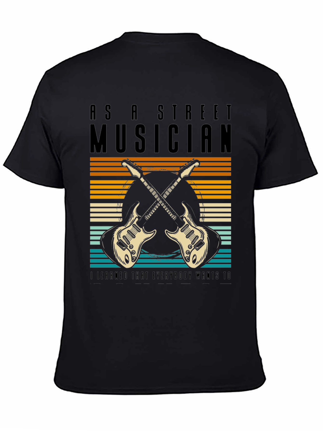 Black Street Musician Guitar T-Shirt view 4