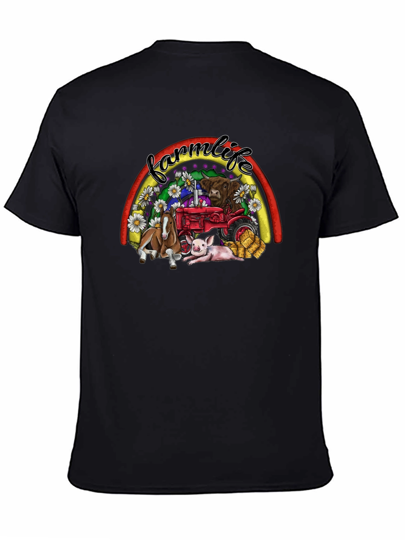 Black Farm Life Graphic Tee -  Animals & Tractor Rainbow view 4