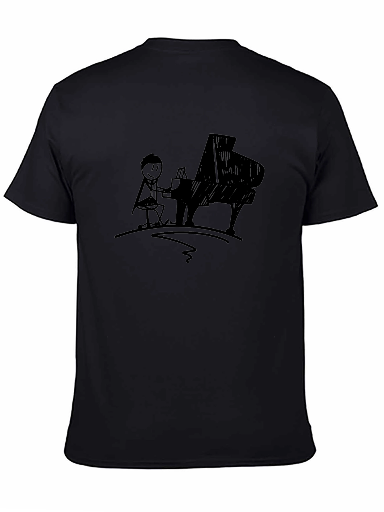 Black Piano Player Graphic Tee - Black Cotton T-Shirt view 4