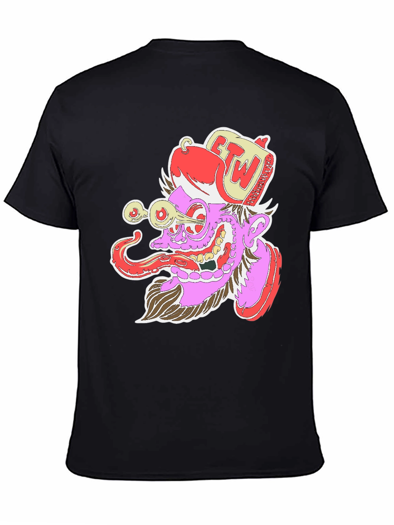 Black Grotesque Cartoon Graphic Print Black T-Shirt view 4