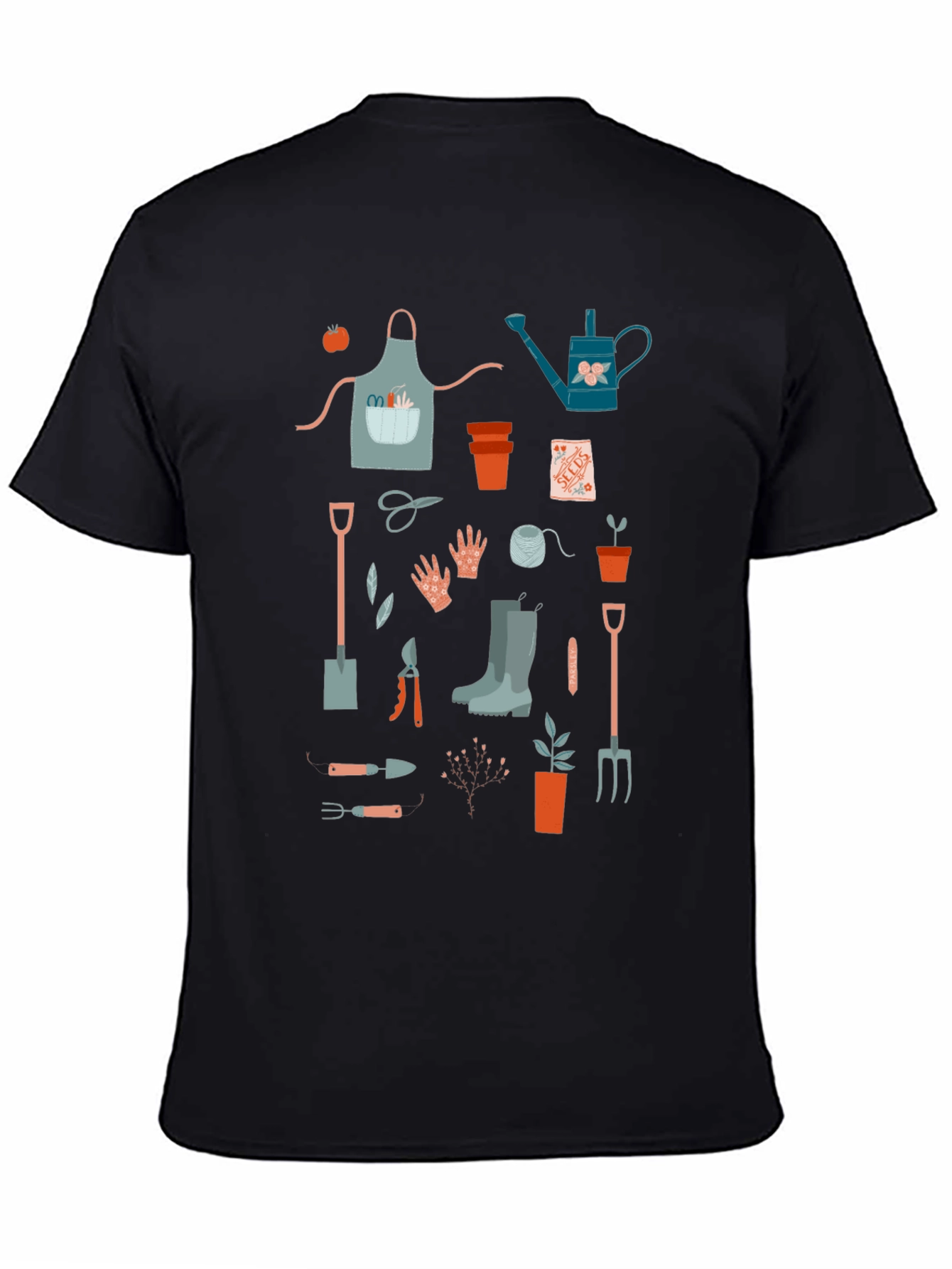 Black Gardening Tools Graphic Tee - Black Cotton T-Shirt view 4