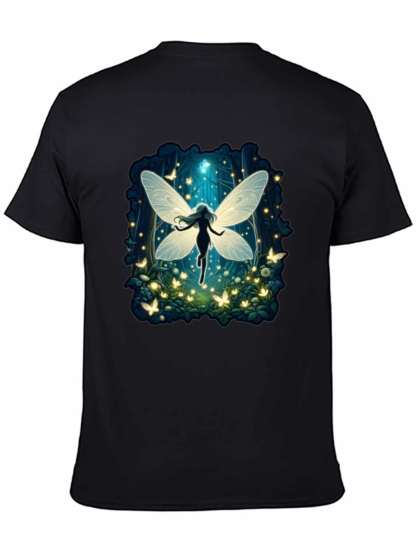Black Fairy Tale Tee: Enchanted Forest Graphic T-Shirt view 4