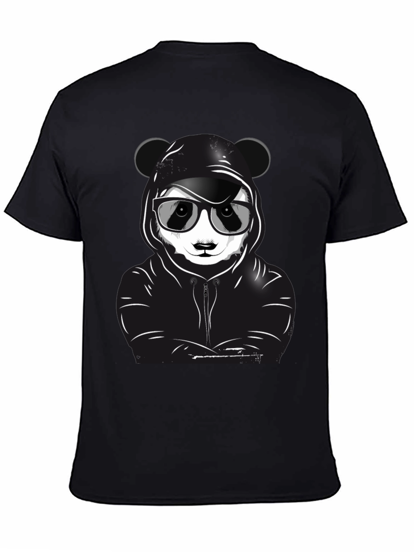 Black Cool Panda Graphic T-Shirt - Black Crew Neck Tee view 4