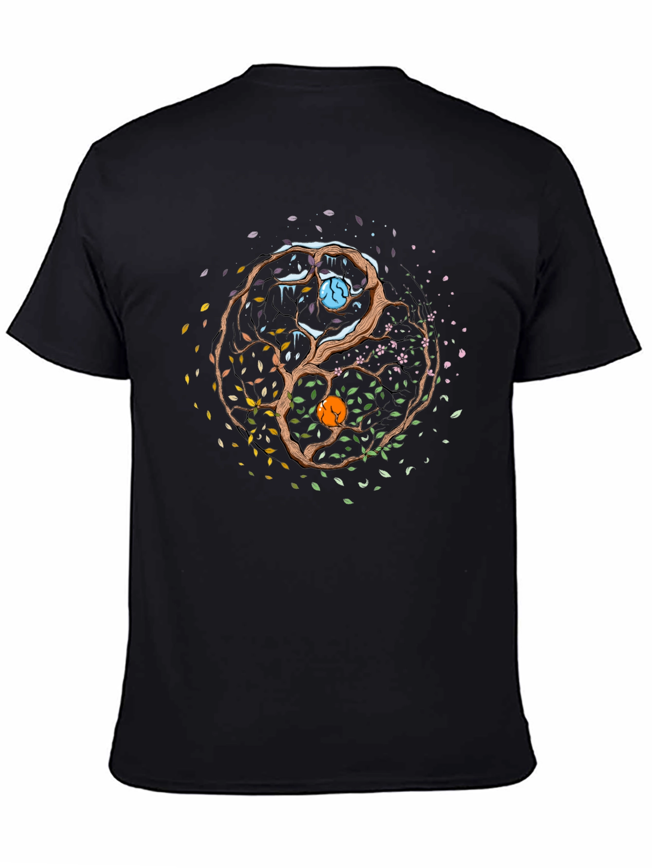 Black Yin Yang Seasons Tree Graphic Tee - Mens Black T-Shirt view 4