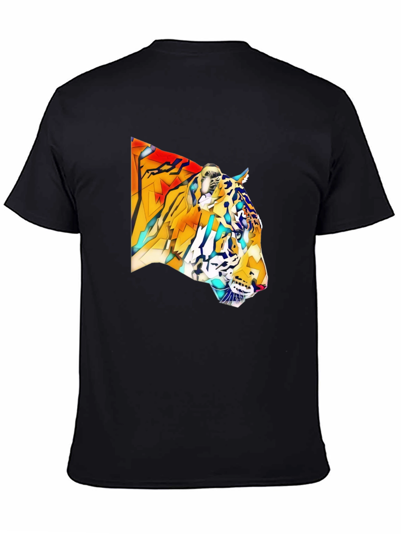 Black Geometric Tiger Graphic Black T-Shirt view 4