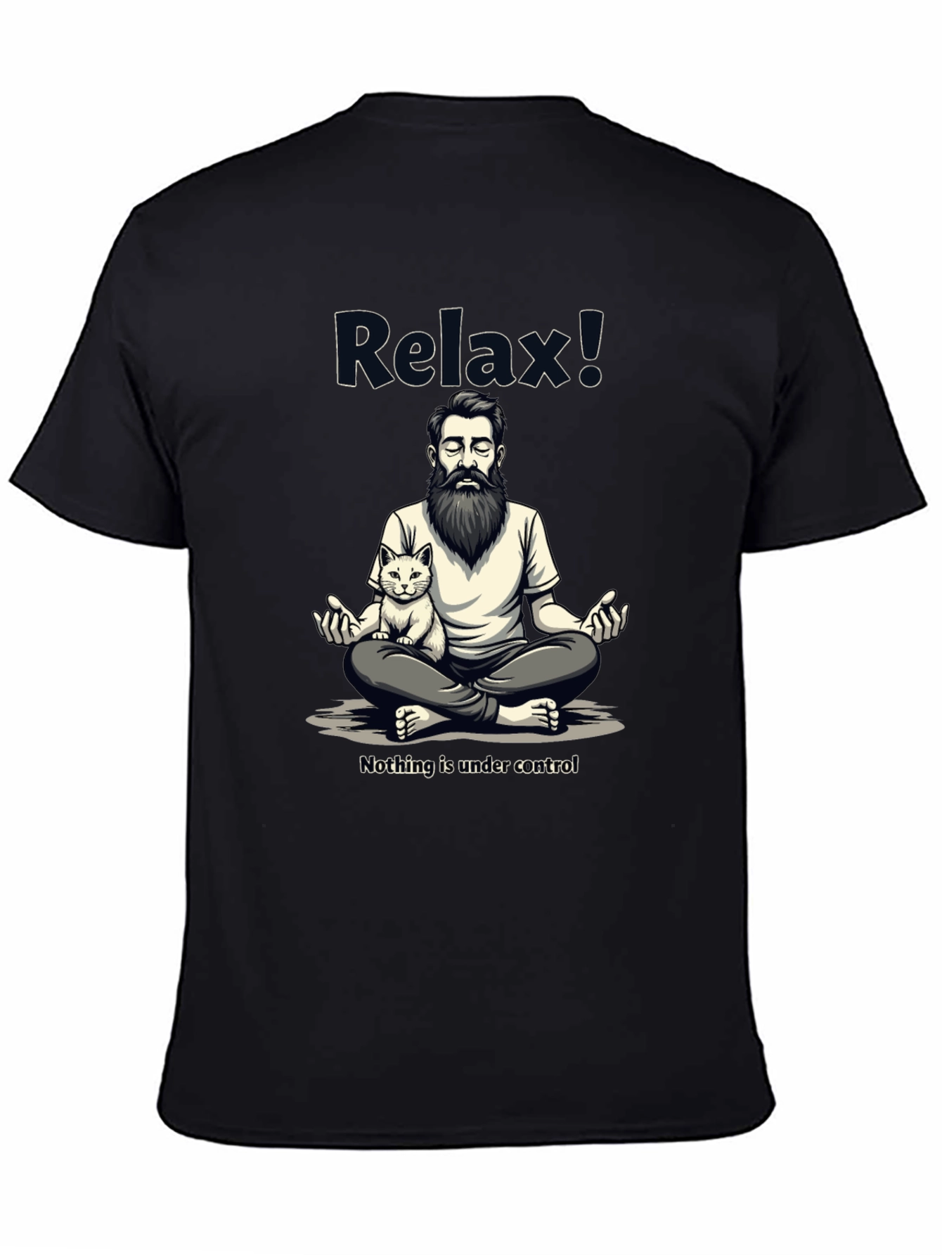 Black Relax! Meditation Cat Graphic Tee - Comfy Cotton view 4