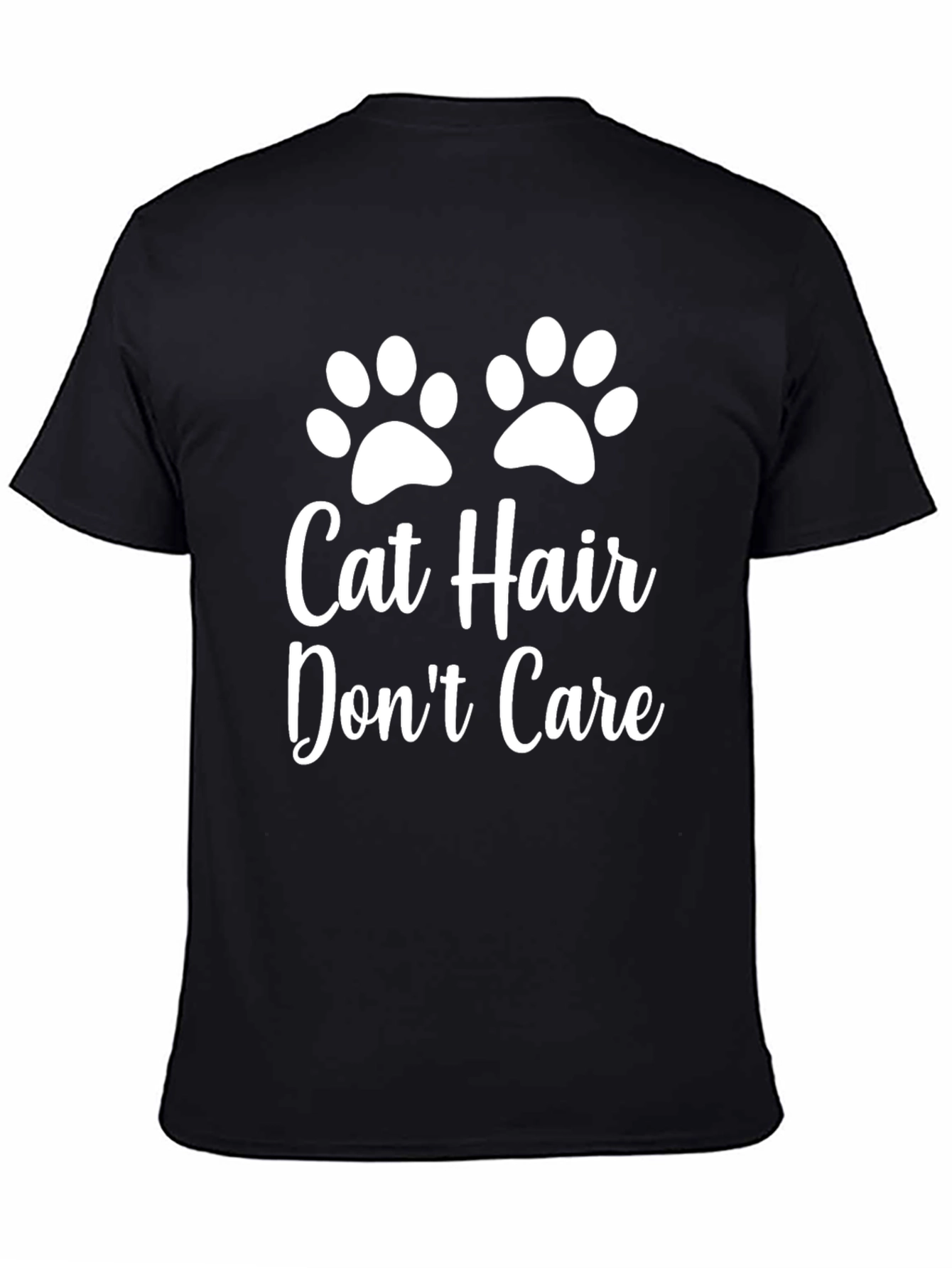 Black Cat Hair Don't Care Black Graphic T-Shirt view 4