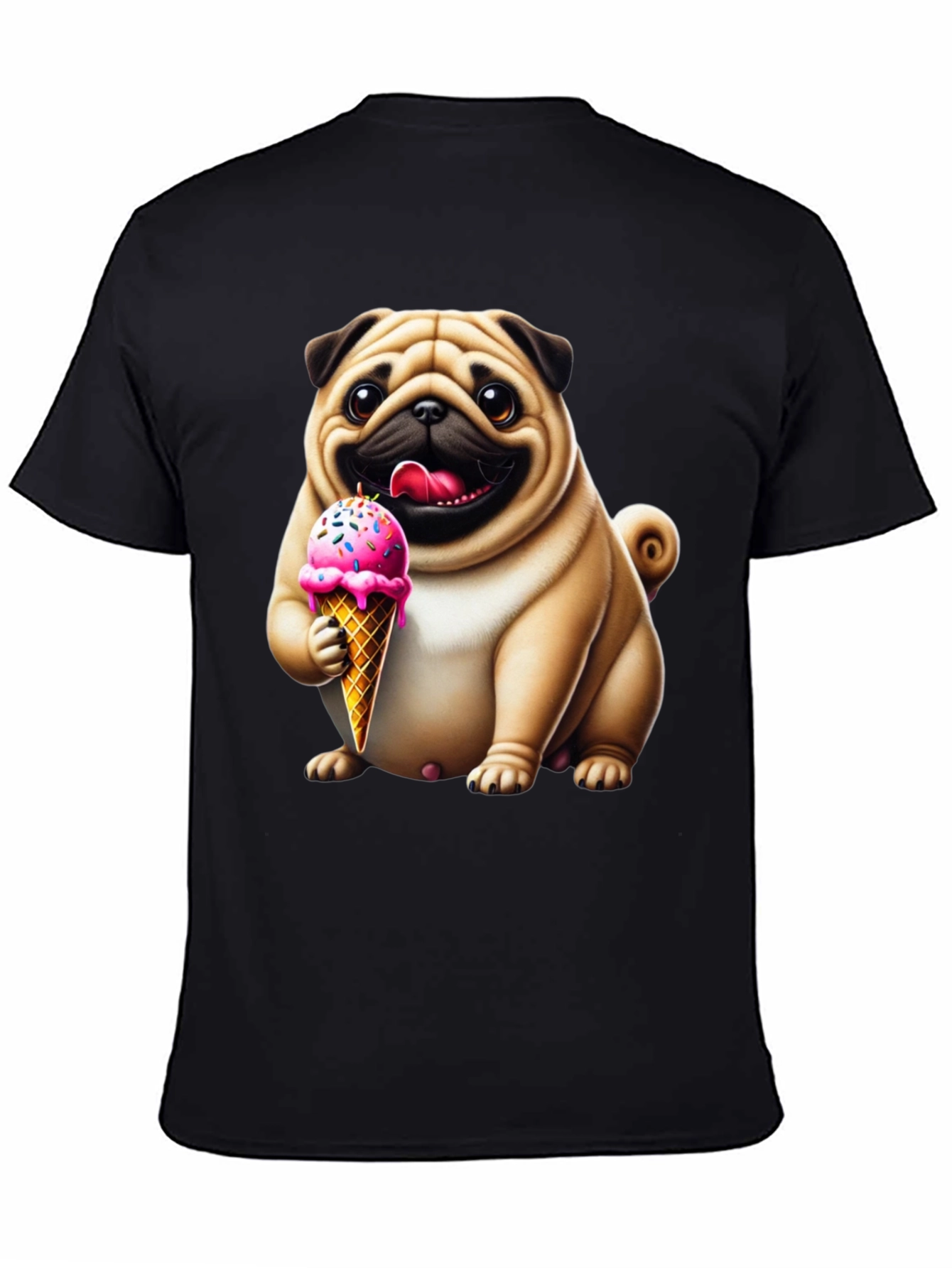 Black Pug Ice Cream T-Shirt - Adorable Dog Tee view 4