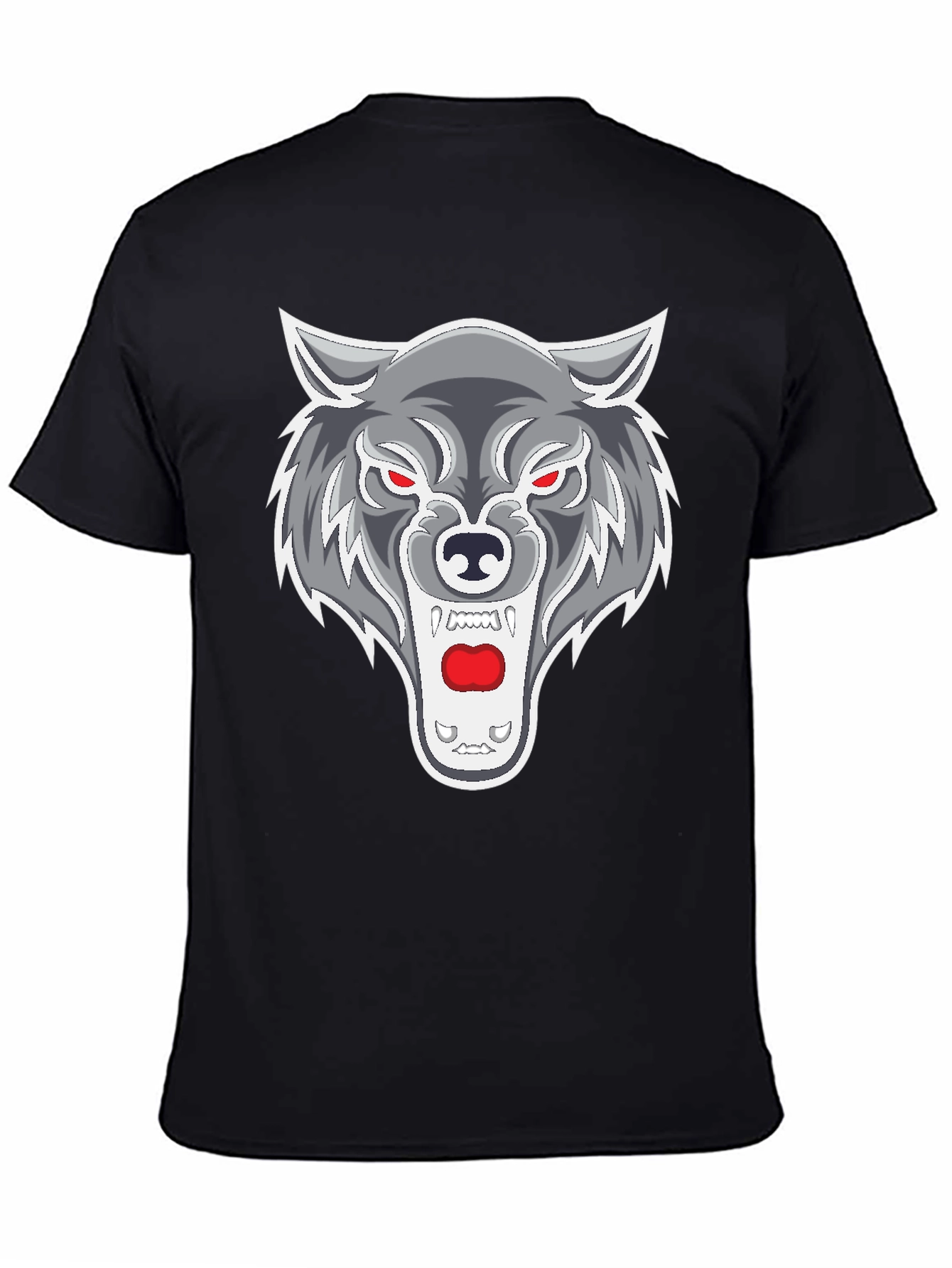Black Men's Black T-Shirt with Wolf Graphic view 4