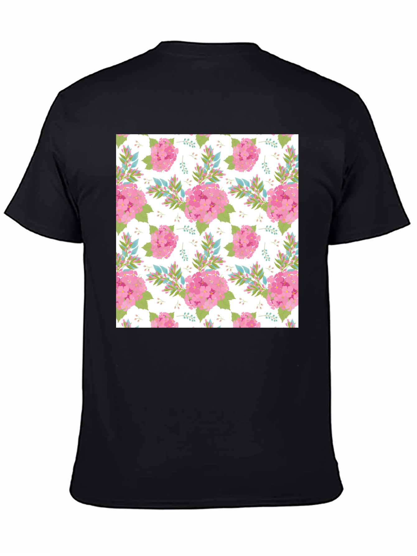 Black Floral Pattern Black T-Shirt view 4