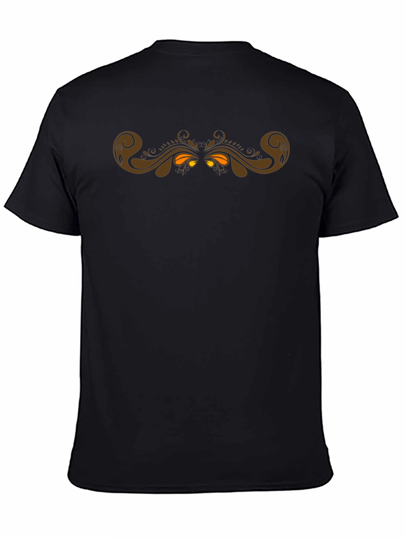 Black Men's Black T-Shirt with Ornate Scrollwork Design view 4