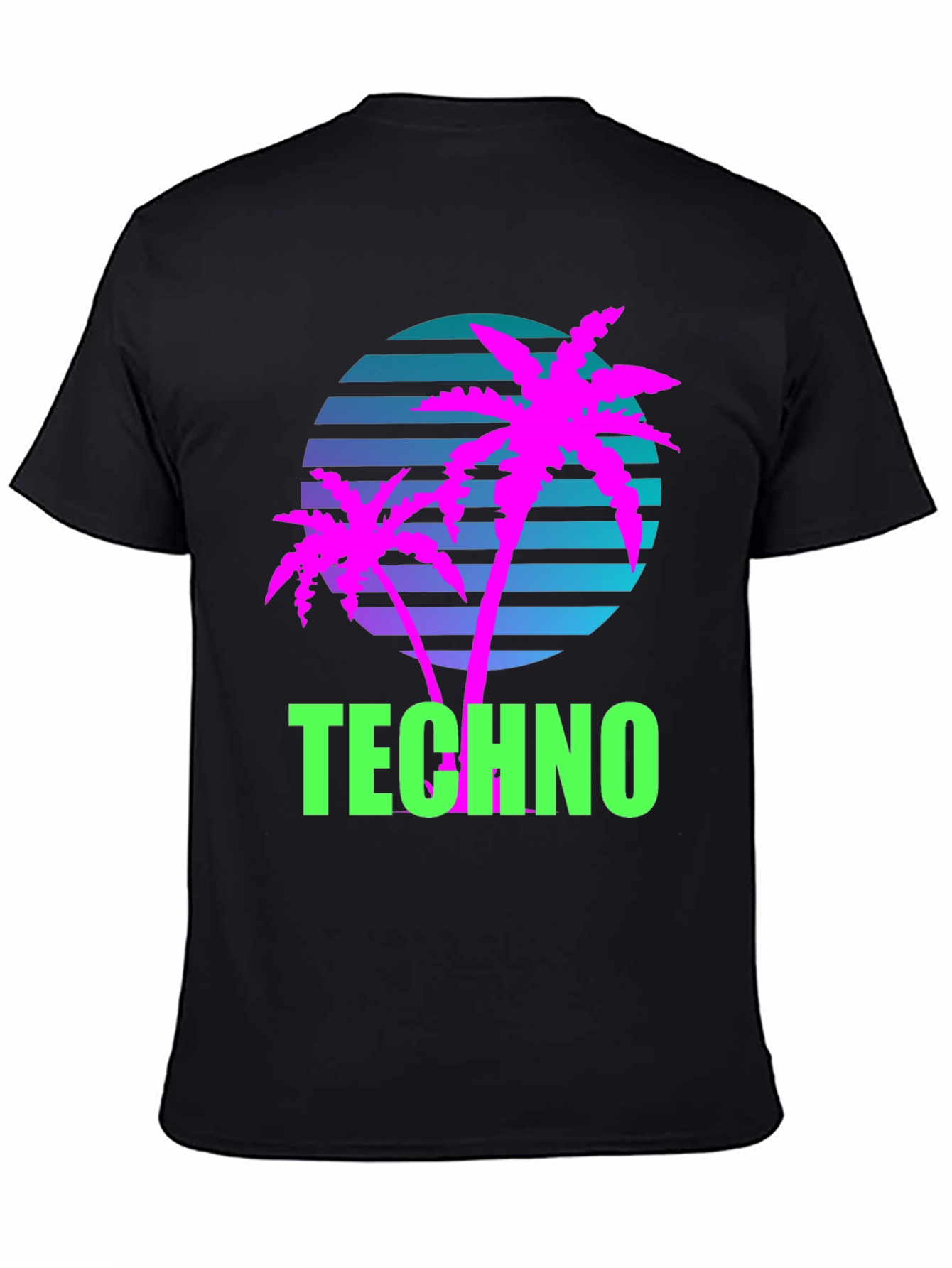 Black Retro Techno Palm T-Shirt - Vaporwave Style view 4