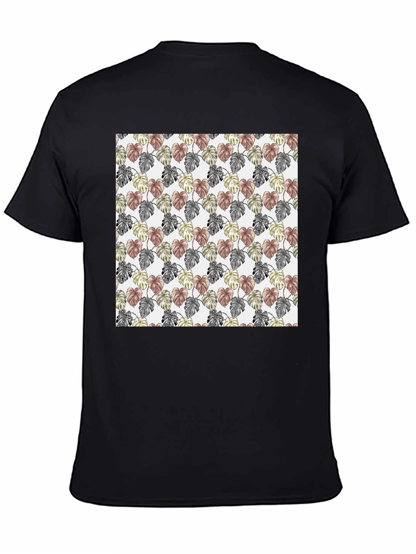 Black Trendy Monstera Leaf Pattern Tee view 4