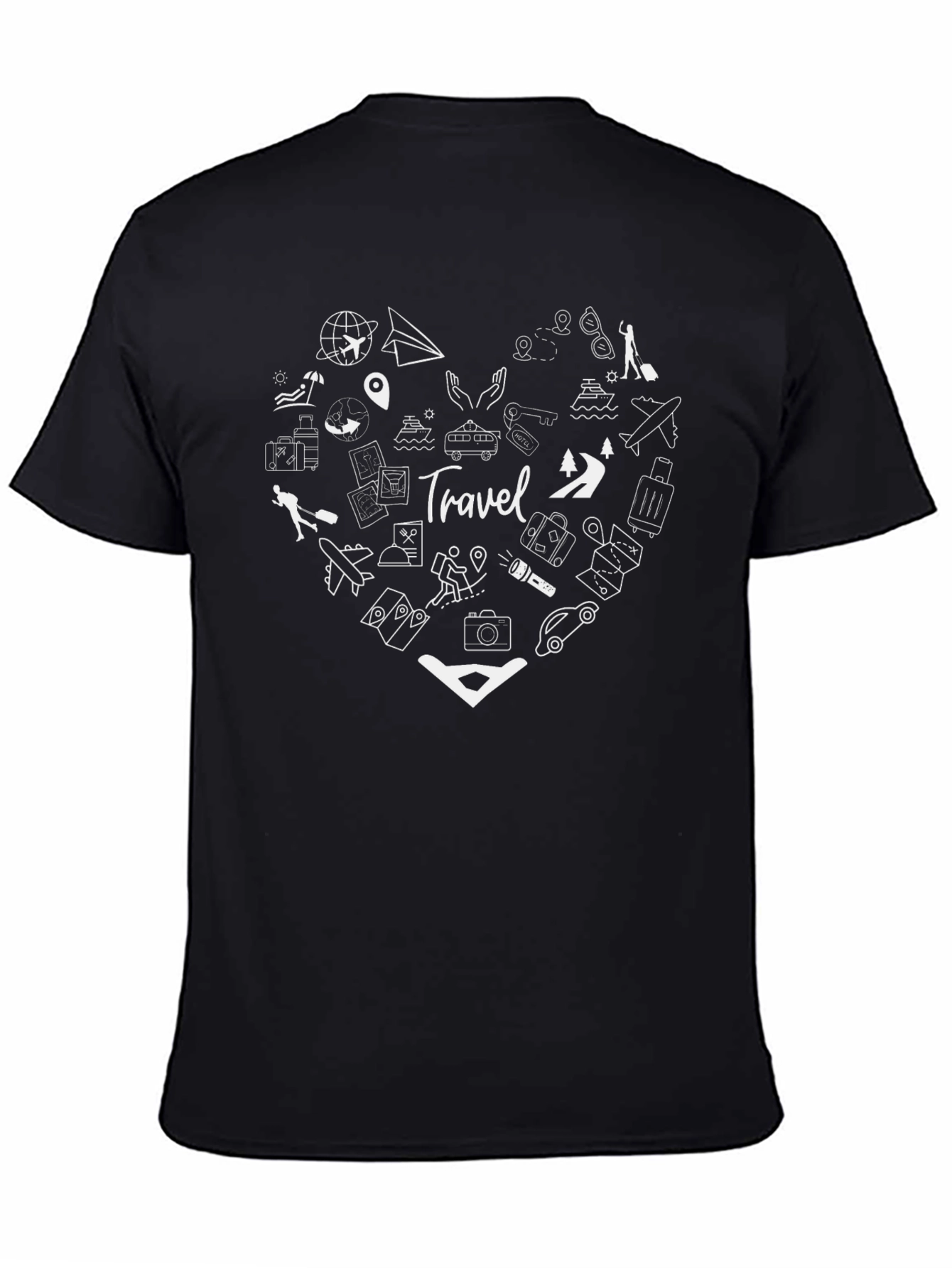 Black Travel Heart Graphic Tee - Black Unisex T-Shirt view 4