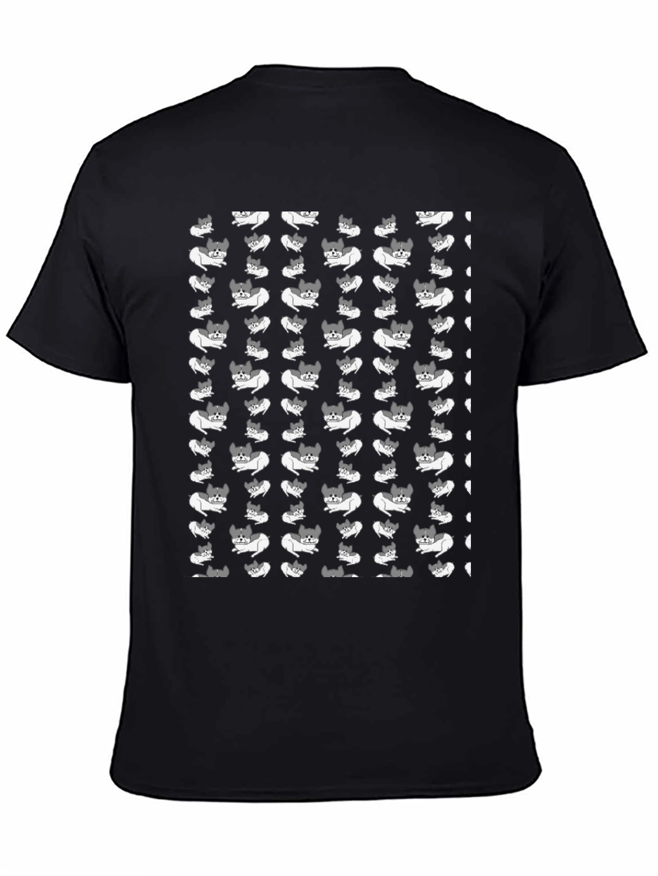 Black Cat Pattern Black T-Shirt view 4