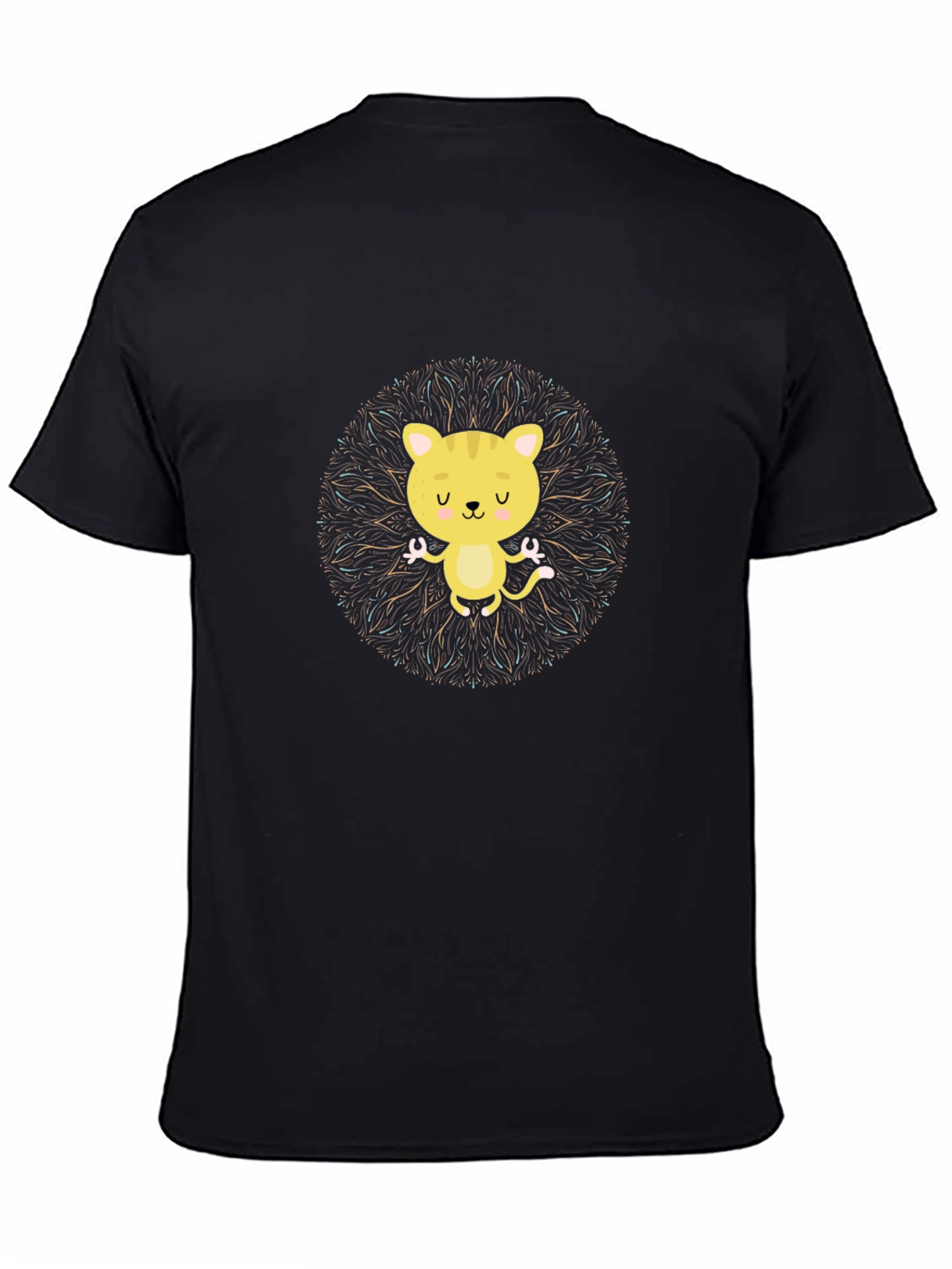Black Yoga Cat Mandala Graphic Tee - Black view 4
