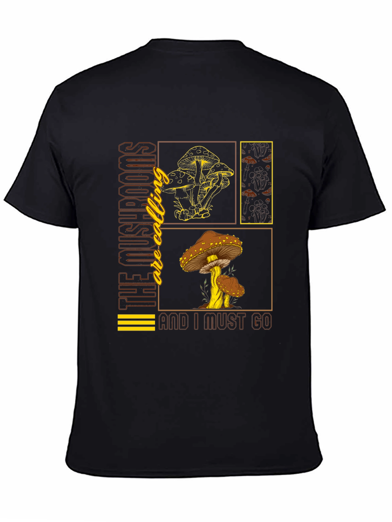 Black Mushroom Calling Graphic T-Shirt - Nature Lover Tee view 4