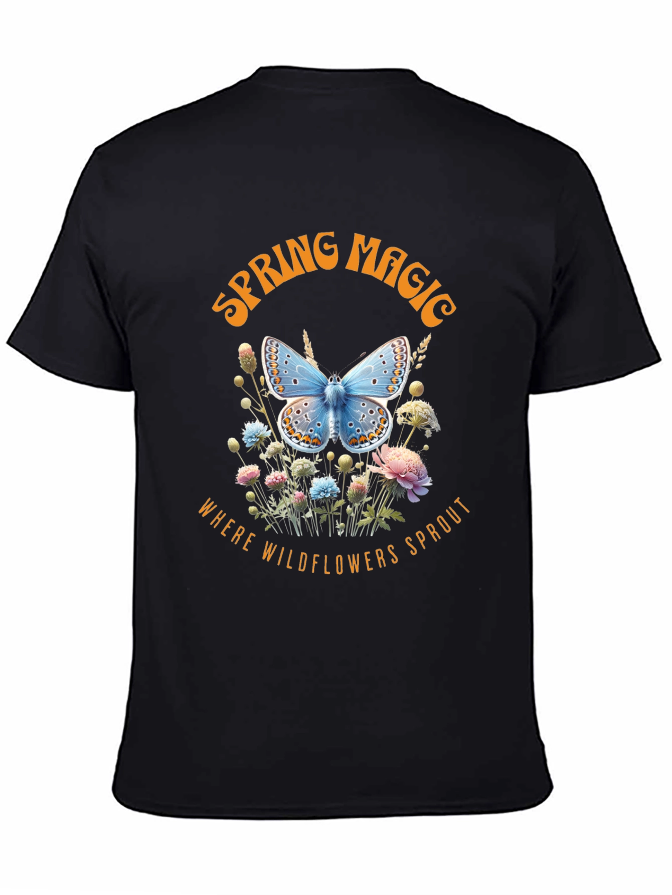 Black Spring Magic Wildflower Butterfly Graphic Tee view 4