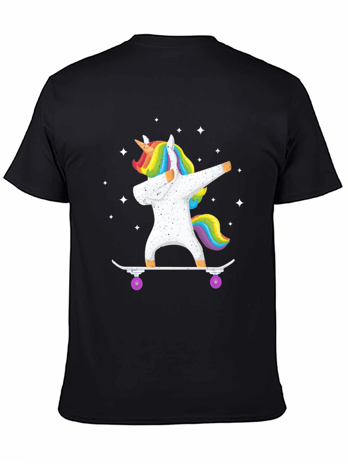 Black Dabbing Unicorn Skateboard T-Shirt - Black view 4