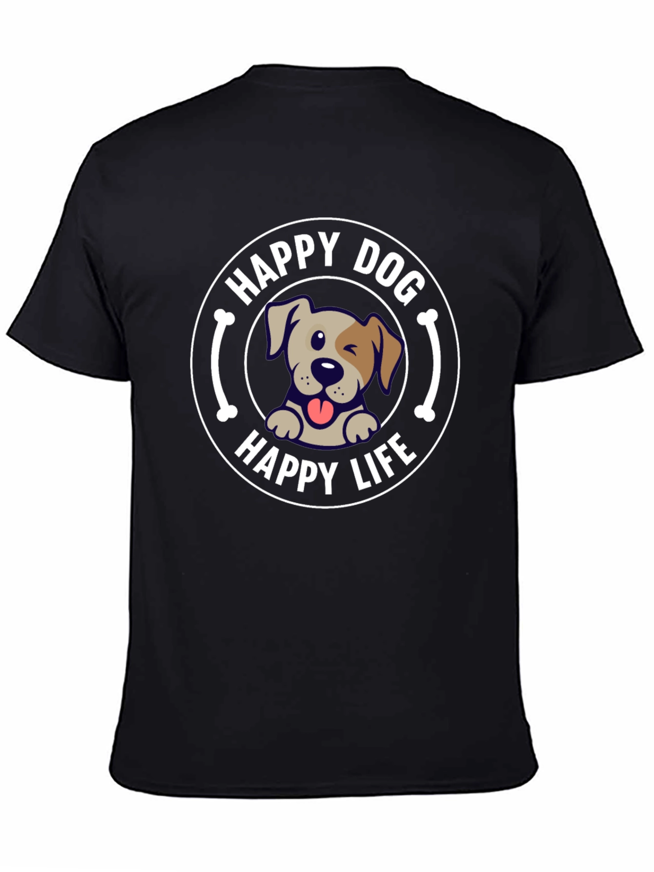 Black Happy Dog Happy Life Graphic T-Shirt view 4