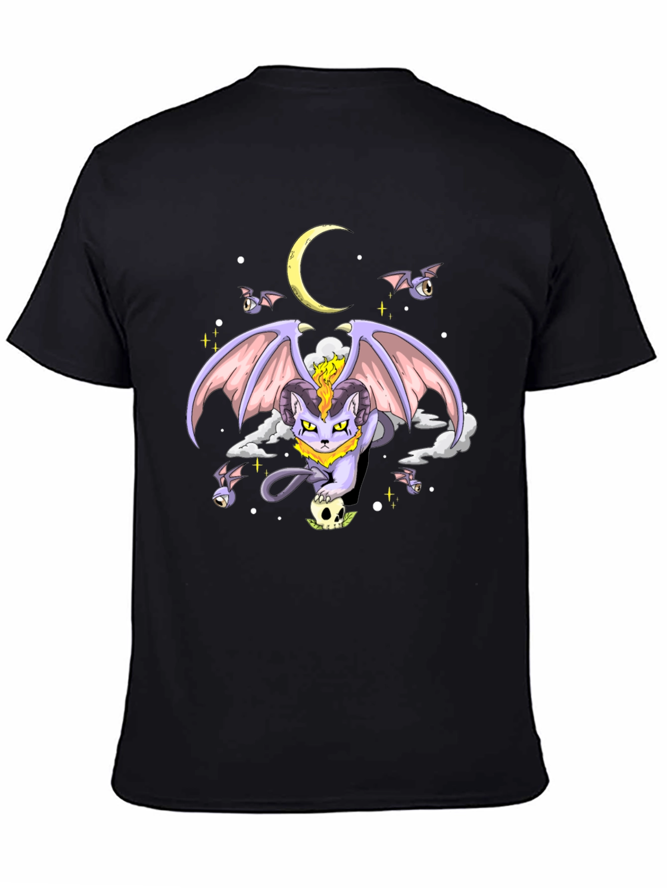 Black Gothic Cat Moon T-Shirt view 4