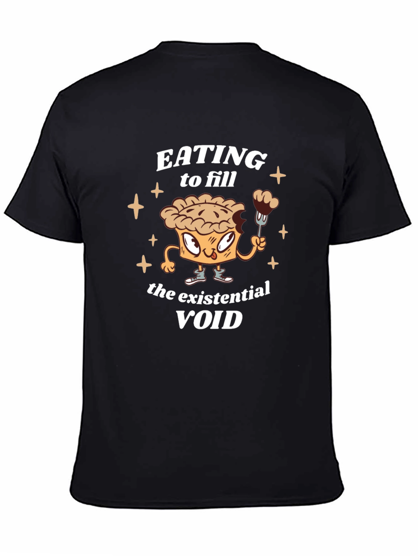 Black Existential Void Eating Pie T-Shirt Funny Foodie Tee view 4