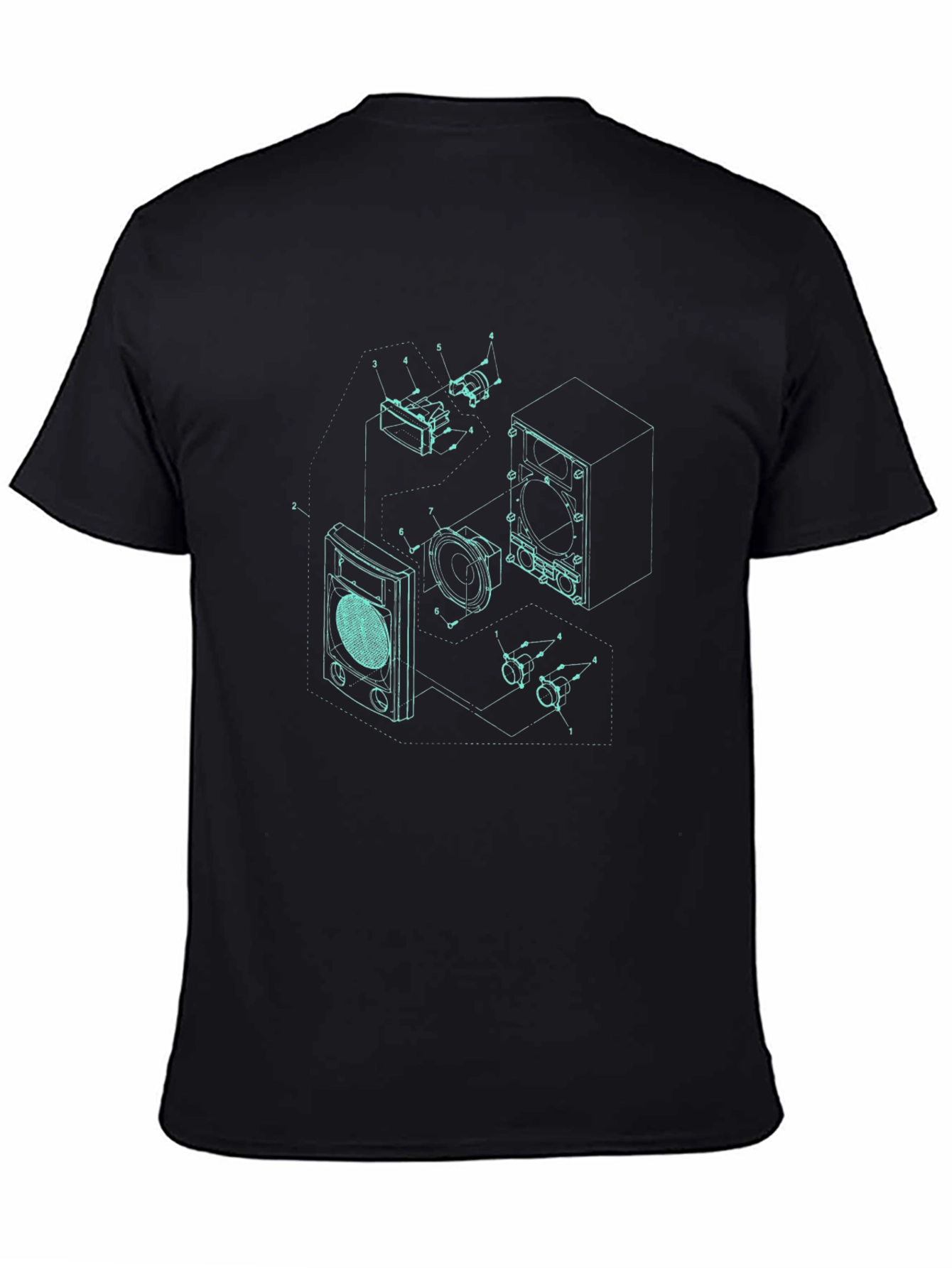Black Speaker Blueprint Graphic Tee - Cool Tech Design view 4