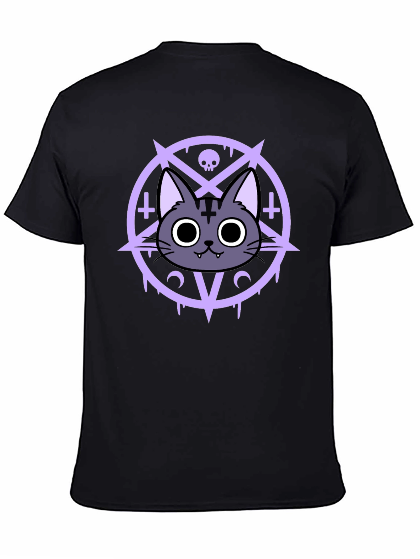 Black Gothic Cat T-Shirt - Occult Pentagram Design view 4