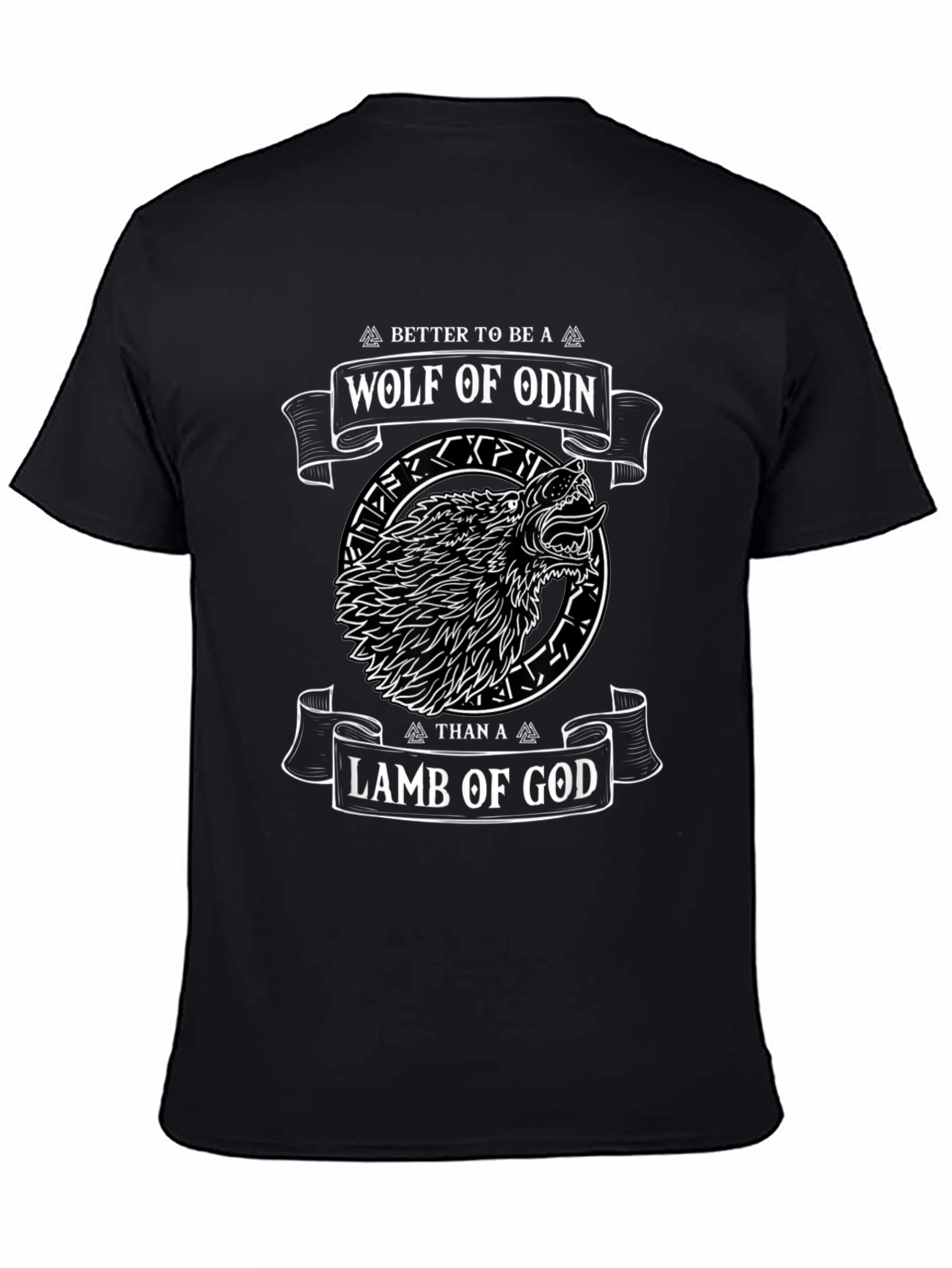 Black Wolf of Odin Graphic T-Shirt - Viking Design view 4