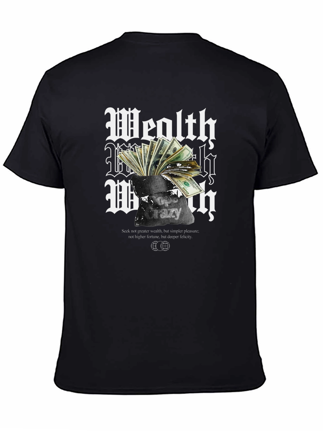 Black Wealth Crazy T-Shirt - Black Graphic Tee view 4