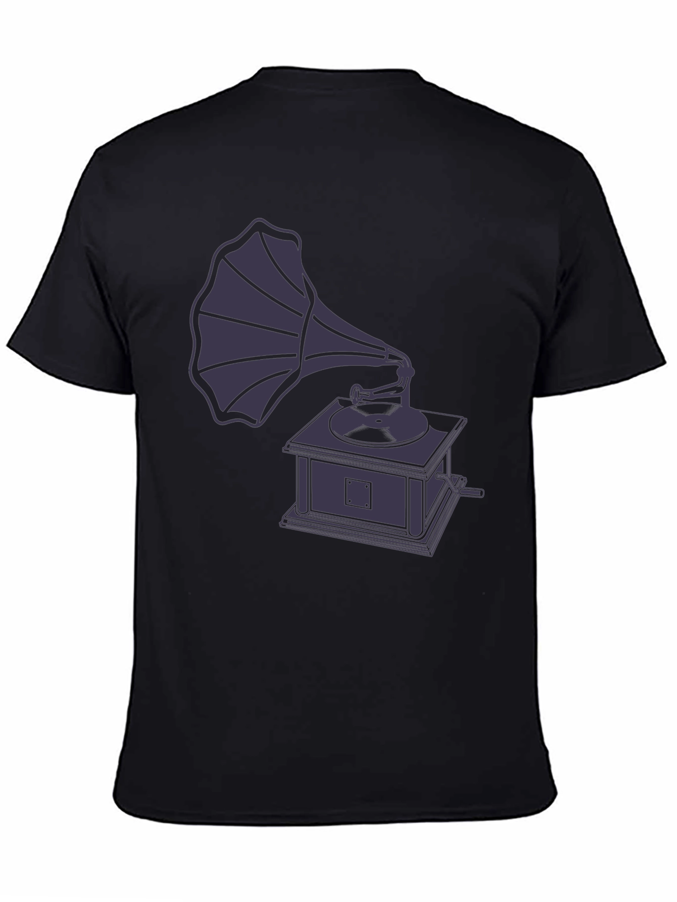 Black Vintage Gramophone Graphic T-Shirt view 4