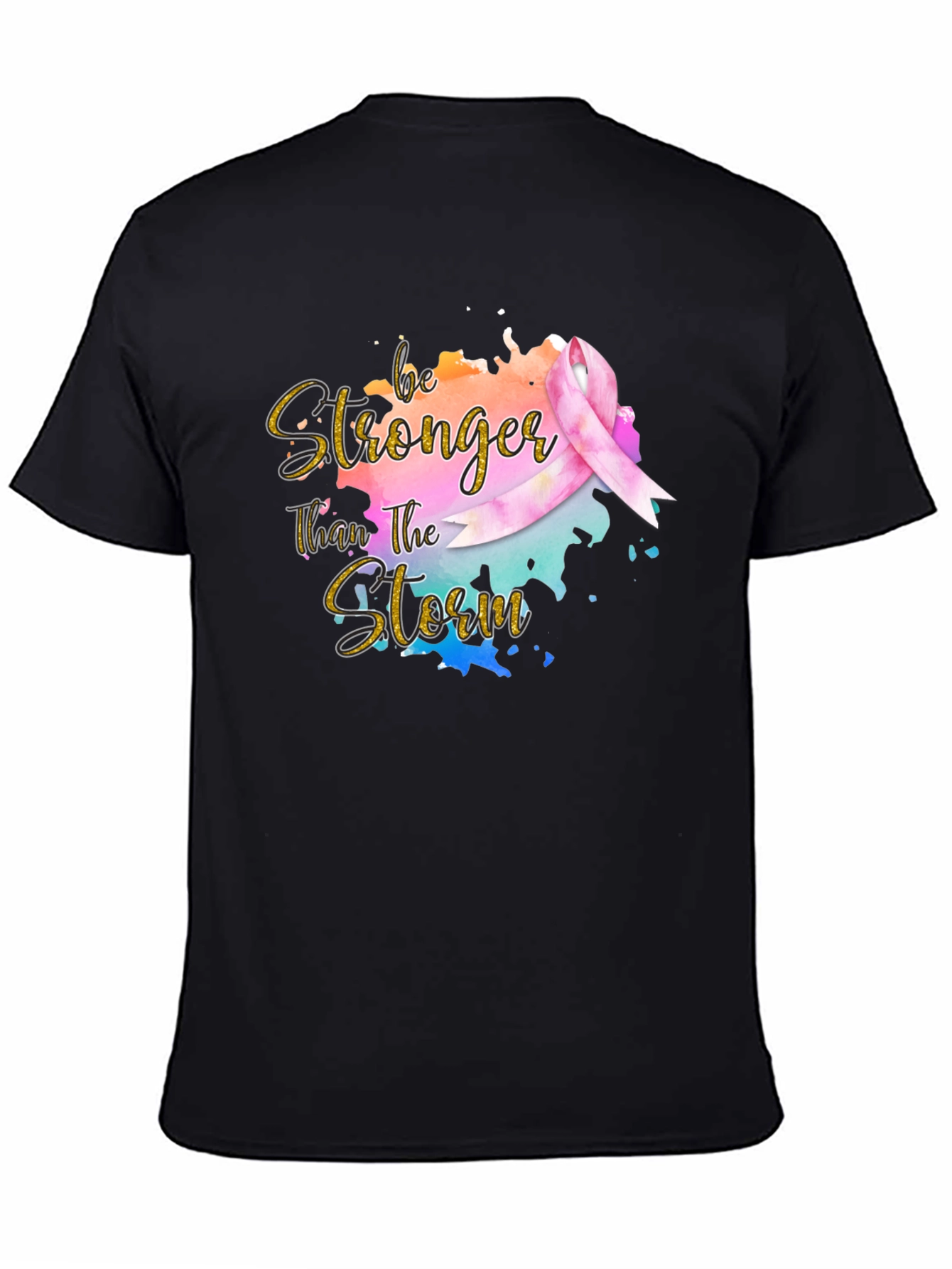 Black Be Stronger Than The Storm Ribbon T-Shirt view 4