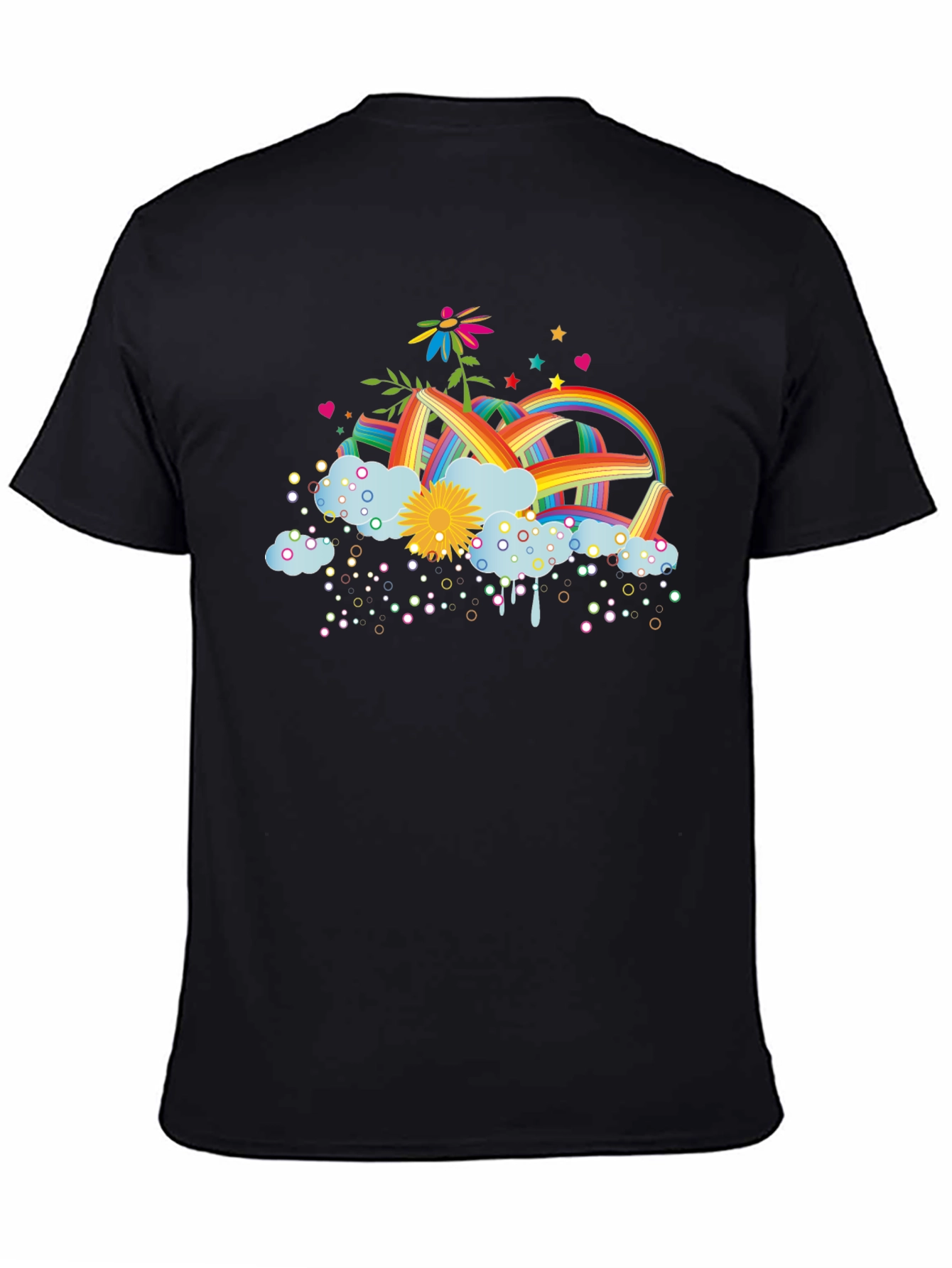 Black Rainbow Flower Graphic Tee - Unisex Black T-Shirt view 4