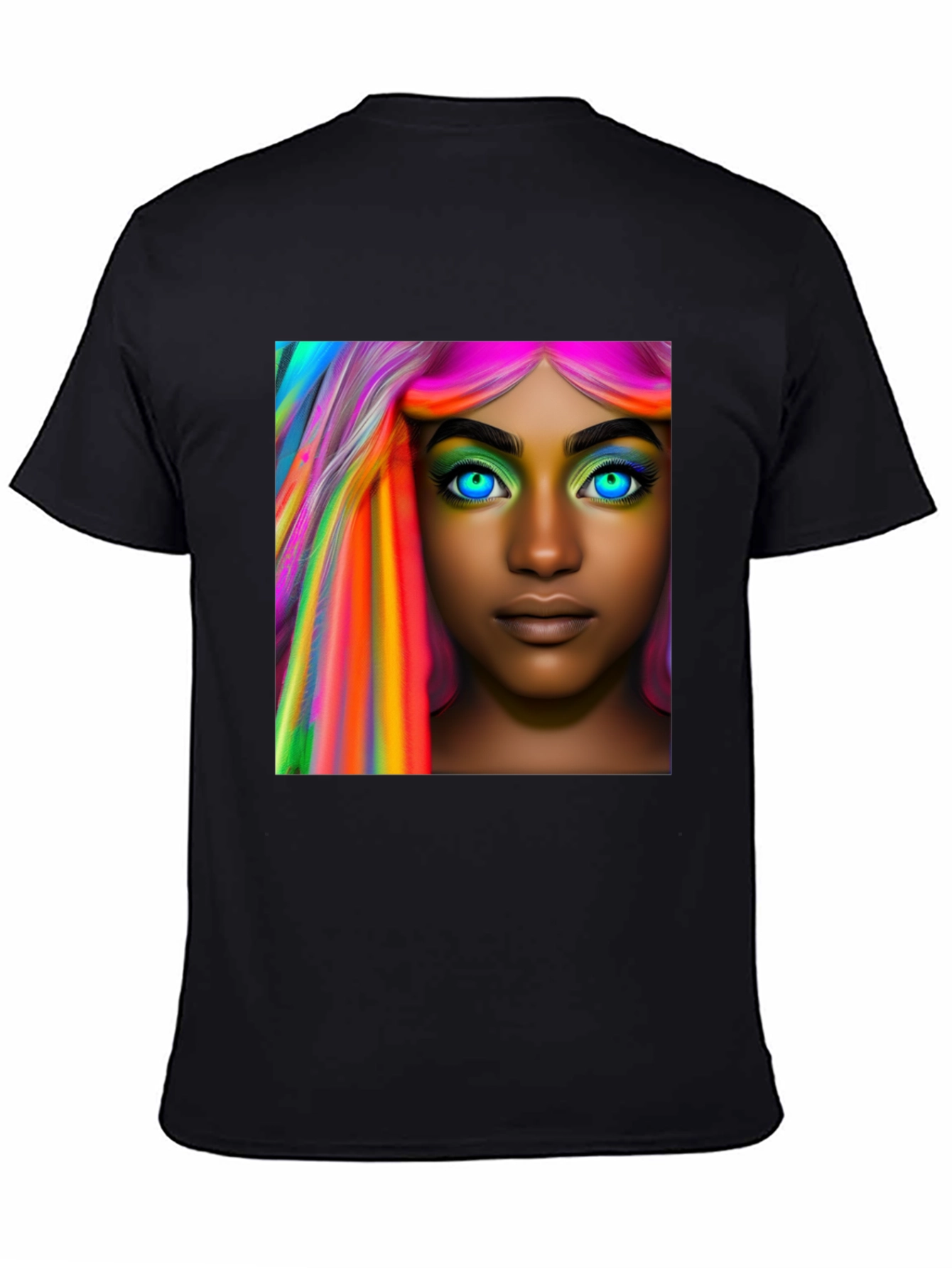 Black Vibrant Hair Portrait T-Shirt - Artistic Style view 4