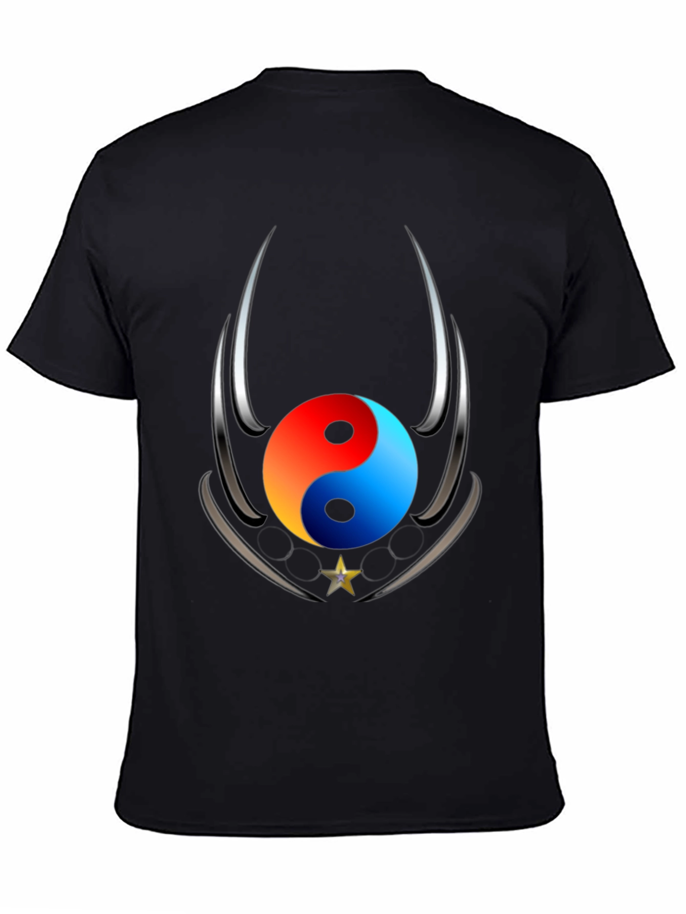 Black Yin Yang Star Graphic Black T-Shirt view 4