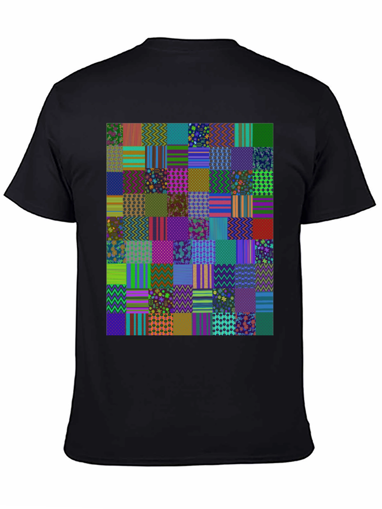 Black Colorful Patchwork Pattern Tee view 4