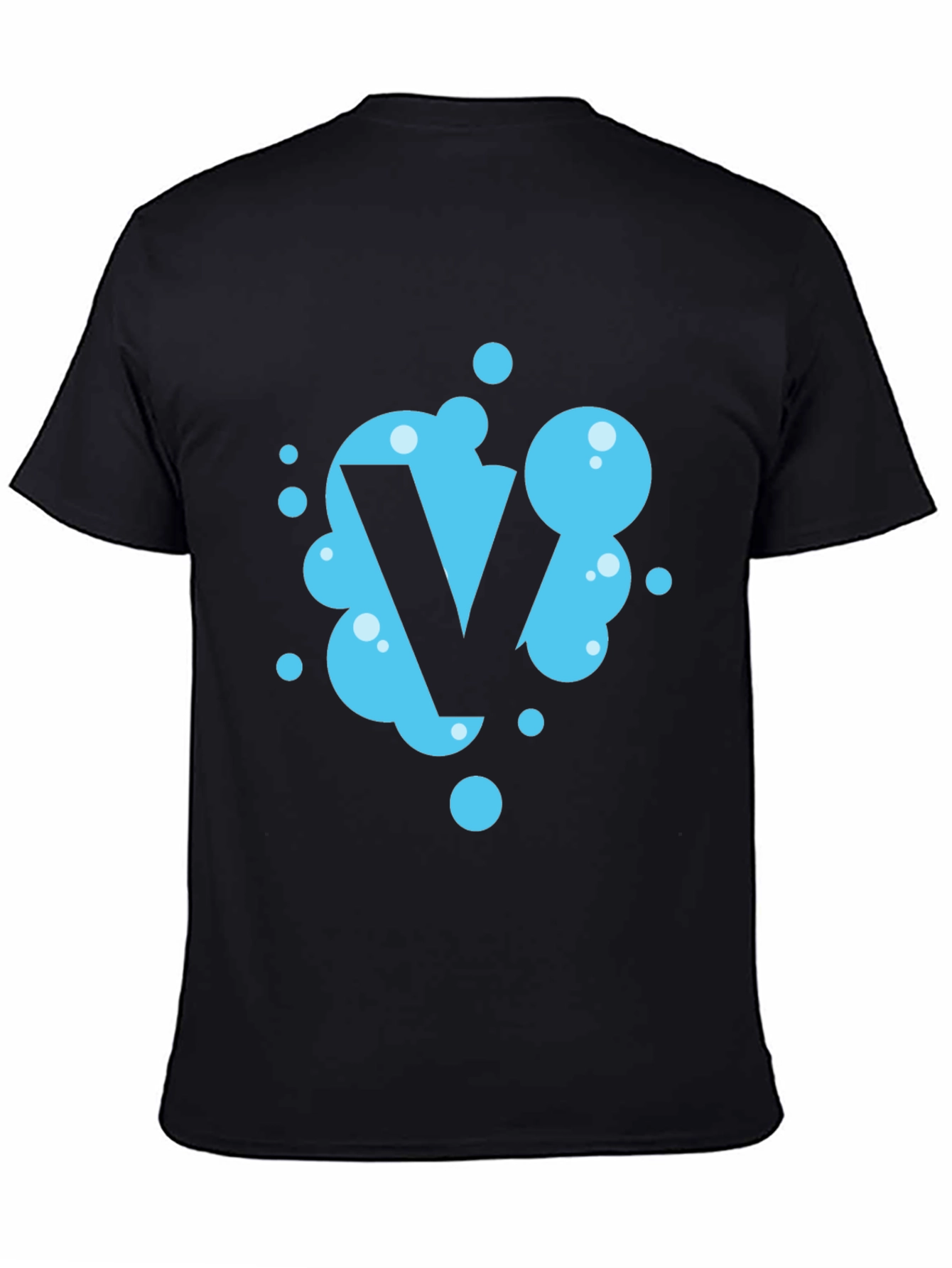 Black Cool Blue Bubble Letter V Black T-Shirt view 4