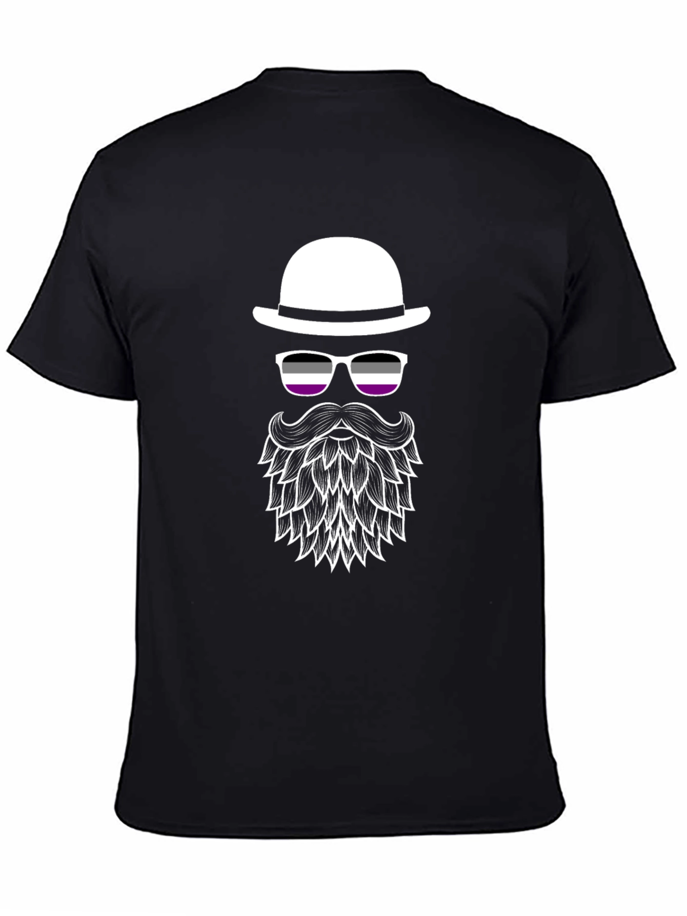Black Asexual Pride Bowler Hat & Beard T-Shirt view 4